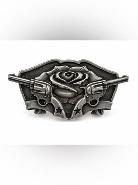Famous Stars & Straps Western Revolver Rose Belt Buckle | Silver Tone